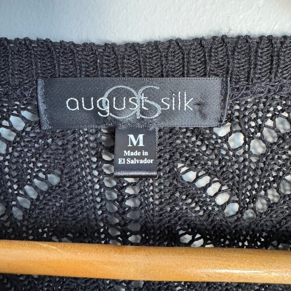 August Silk Women's Sheer Knit 3/4 Sleeve Open Front Cardigan Cover-up Black M - Picture 3 of 10